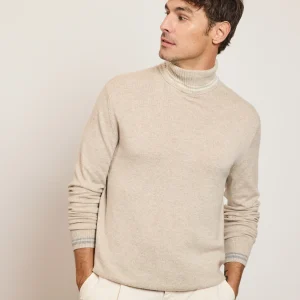 COL ROULÉ RAYURES EN CACHEMIRE BEIGE