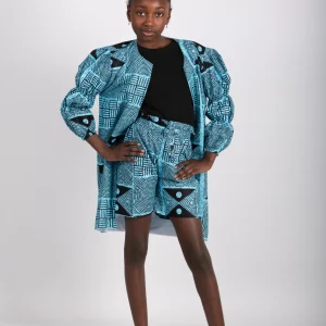 Ensemble bleu enfant imprimé africain tissu wax - POLEL AM
