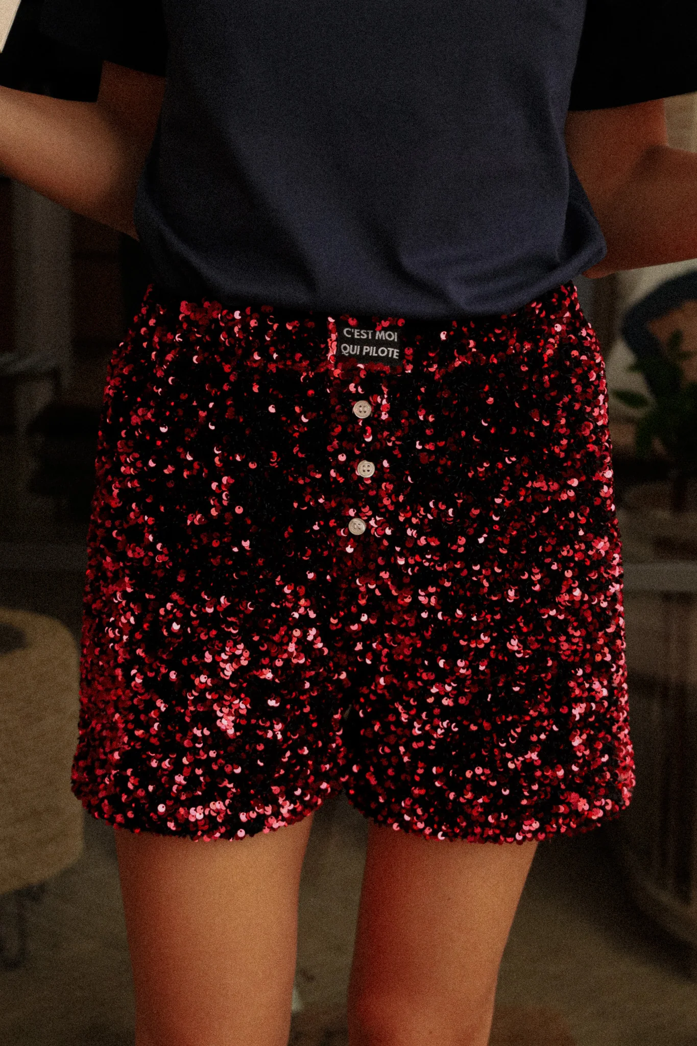 Caleçon velours sequins Red wine – Image 2