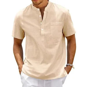 Polo Col Officier Coton et Lin Homme
