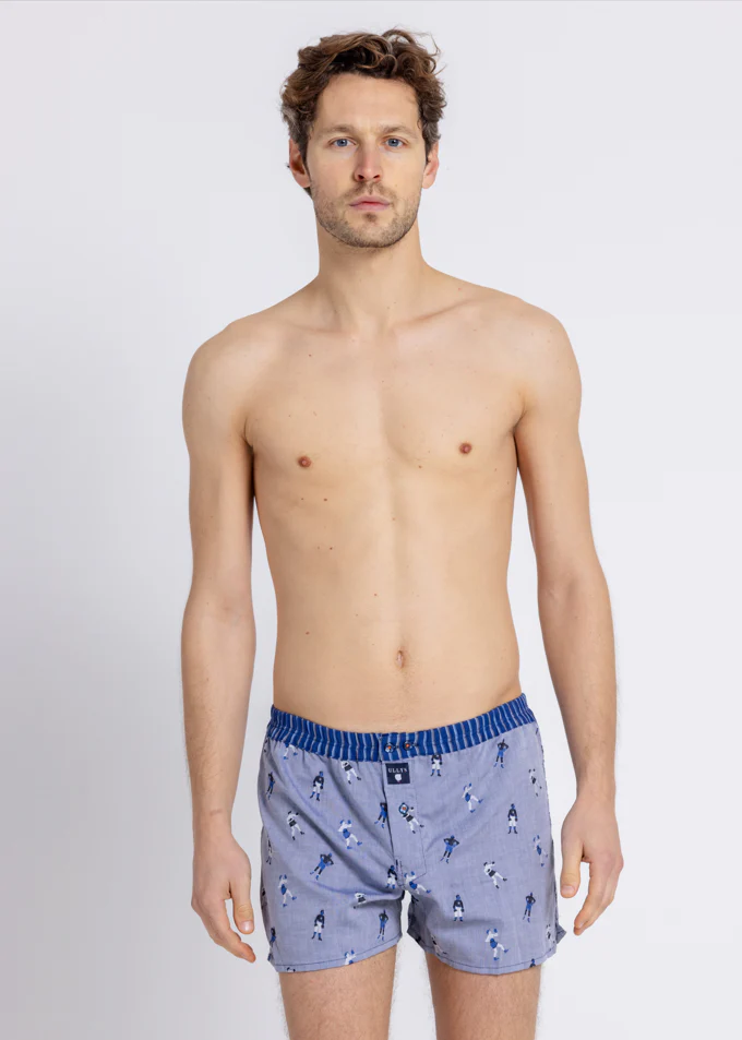 Le Boxeur - Caleçon Brodé Homme En Coton Bleu, Blanc, Marine, Praliné – Image 3