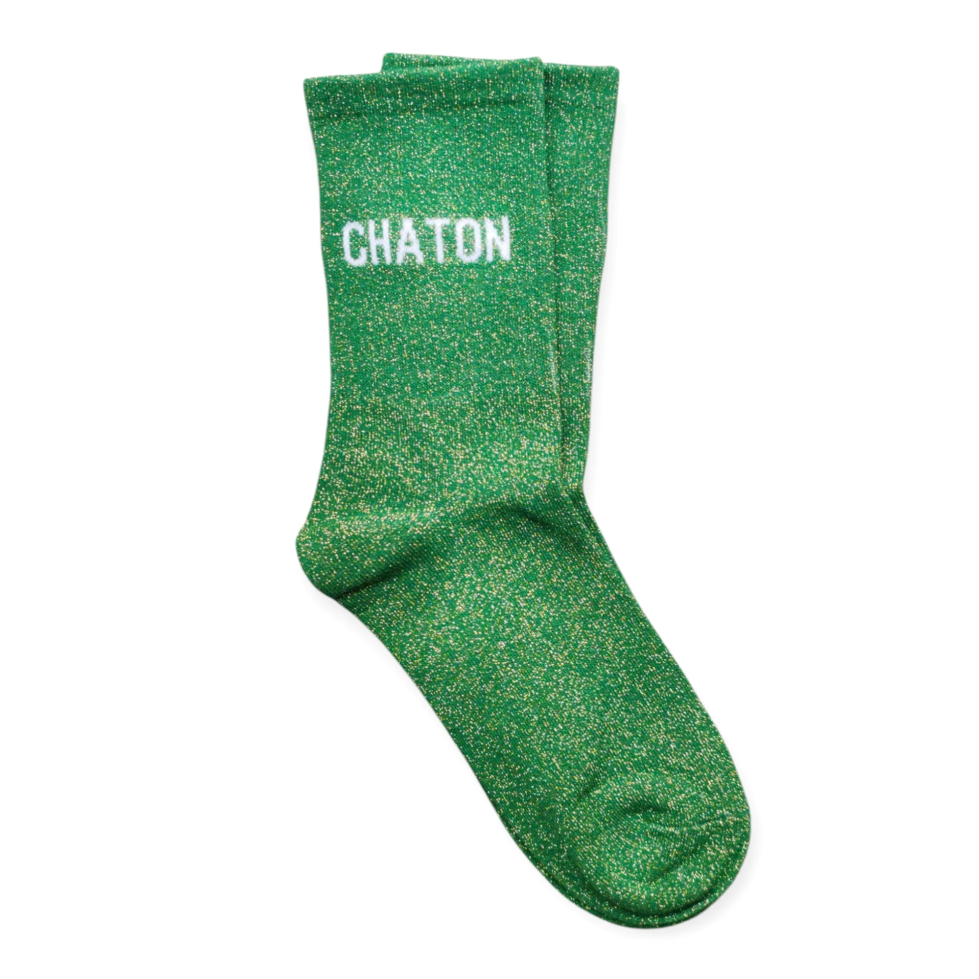 Chaussettes Message vertes à paillettes