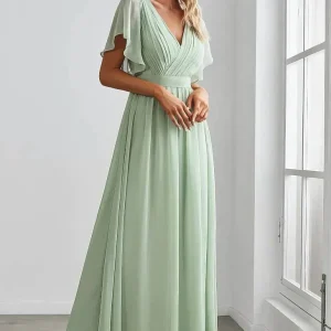 Robe Demoiselle D'Honneur Empire Col V Buste Plissé Manches Cape - Mariana