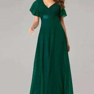 Robe Demoiselle D'Honneur Empire Drapée Double Col V Manches Cape - Rosetta