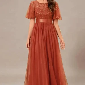 Robe Demoiselle D'Honneur Empire Maxi Ras Du Cou Manches Amples - Giovanna