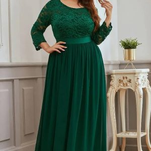Robe Demoiselle D'Honneur Grande Taille Empire Manches 3/4 Buste En Dentelle - Juliana