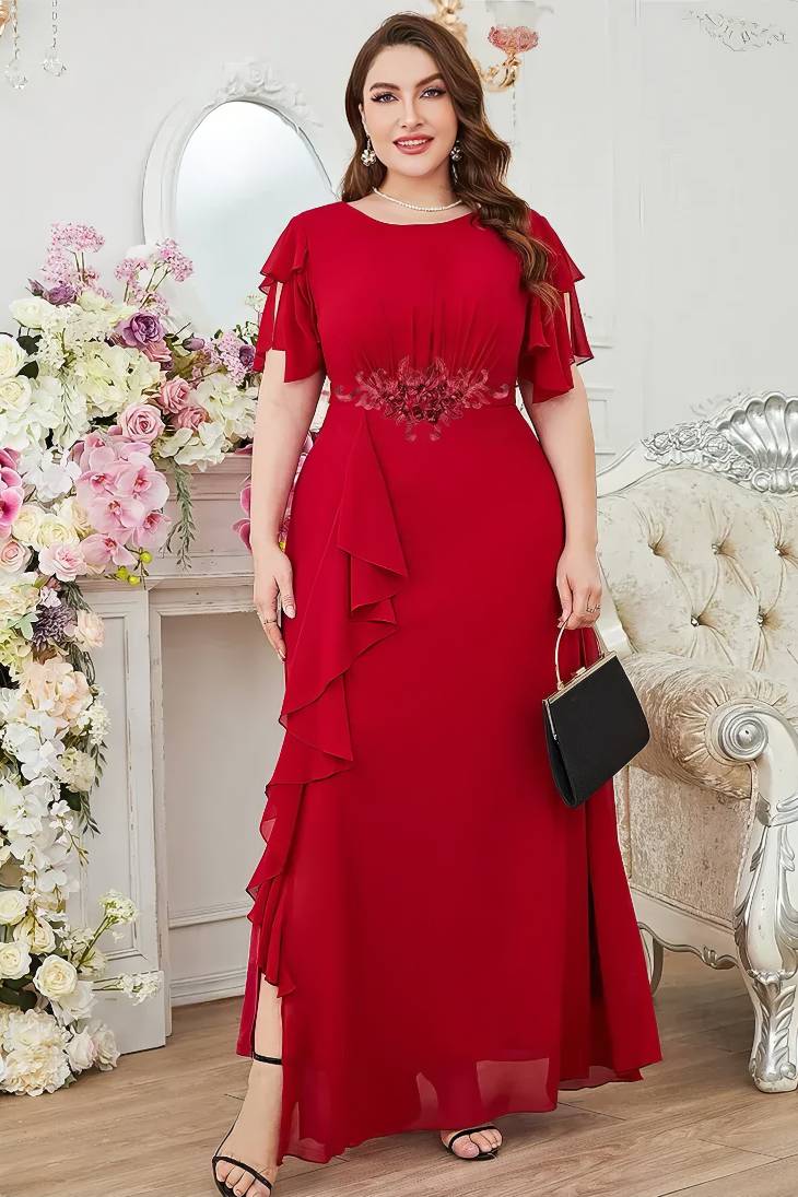 Robe Demoiselle D'Honneur Grande Taille Longue À Volants Ornement Floral Coupe Ample - Ariella – Image 6